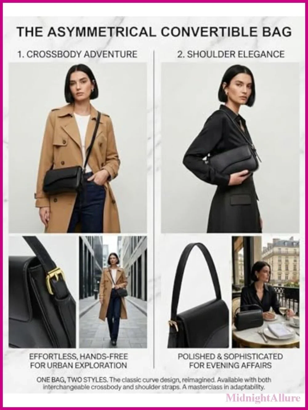 PU Leather Y2K Crossbody Shoulder Bag 2 Adjustable Straps Daily Commute
